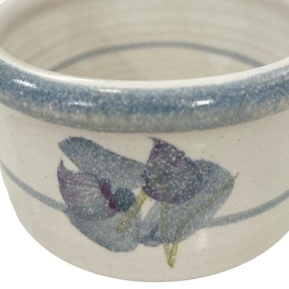 Shallow White and Blue Hand Glazed Handled Stoneware Mug or Broth Bowl - Picture 5 of 6